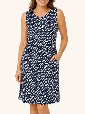 J.Crew Heart Print Dress Size 14 Navy Sleeveless Lined Romantic Preppy
